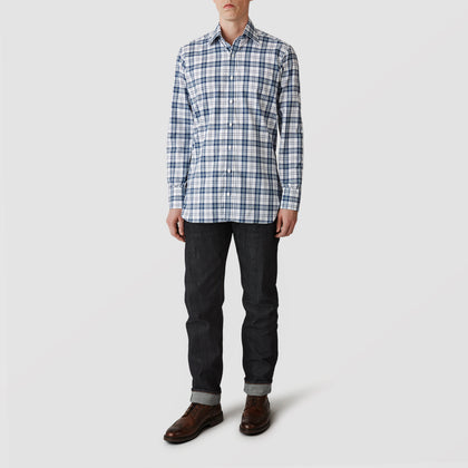 Blue Check Shirt with T&A Collar and 3-Button Cuffs Image 1
