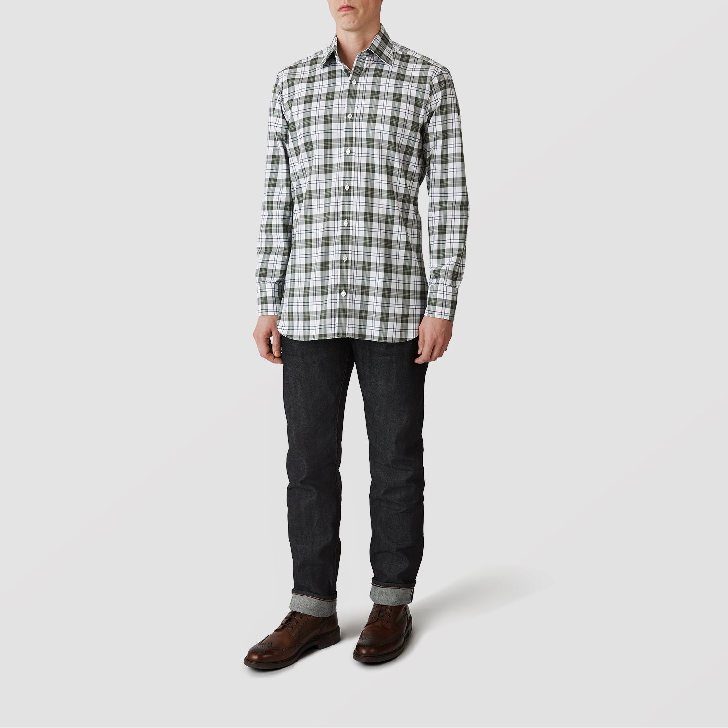 View 2 of product Green Check Shirt with T&A Collar and 3-Button Cuffs