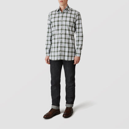 Green Check Shirt with T&A Collar and 3-Button Cuffs Image 1