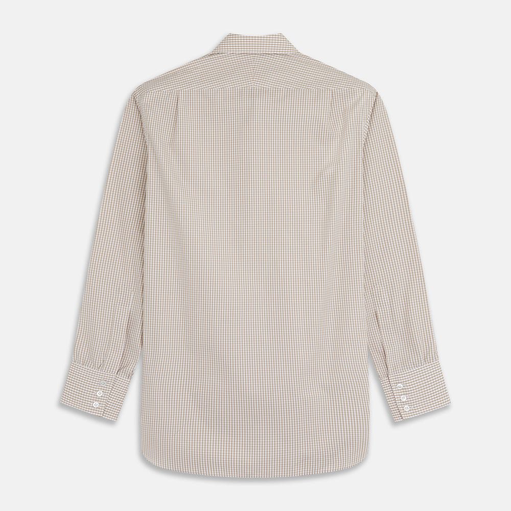 Sand Gingham Check Regular Fit Shirt with T&A Collar and 3-Button Cuffs
