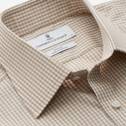 Sand Gingham Check Regular Fit Shirt with T&A Collar and 3-Button Cuffs Image 1