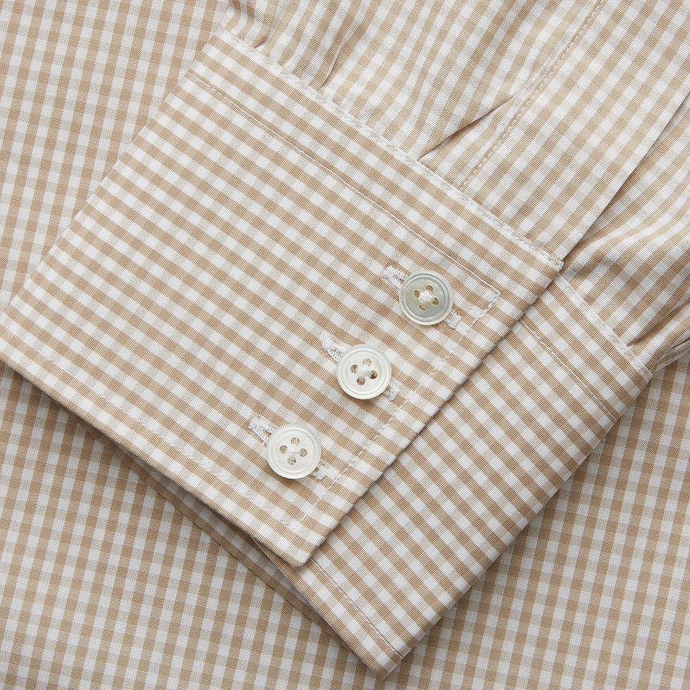 Sand Gingham Check Regular Fit Shirt with T&A Collar and 3-Button Cuffs