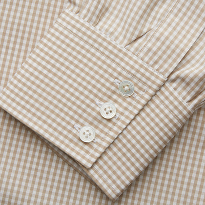 Sand Gingham Check Regular Fit Shirt with T&A Collar and 3-Button Cuffs Image 2