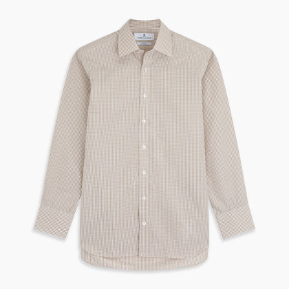 Sand Gingham Check Regular Fit Shirt with T&A Collar and 3-Button Cuffs Image 5