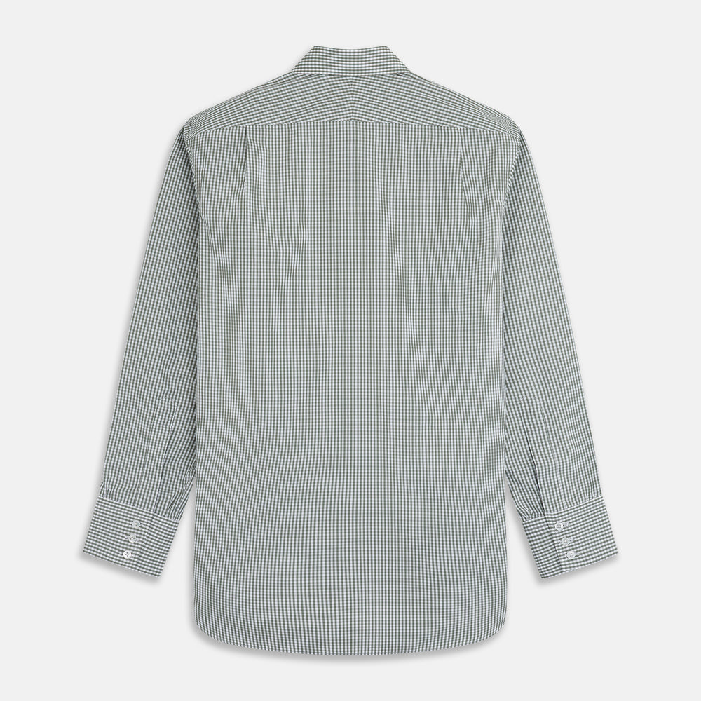 Green Gingham Check Regular Fit Shirt with T&A Collar and 3-Button Cuffs