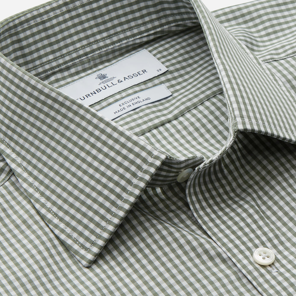Green Gingham Check Regular Fit Shirt with T&A Collar and 3-Button Cuffs