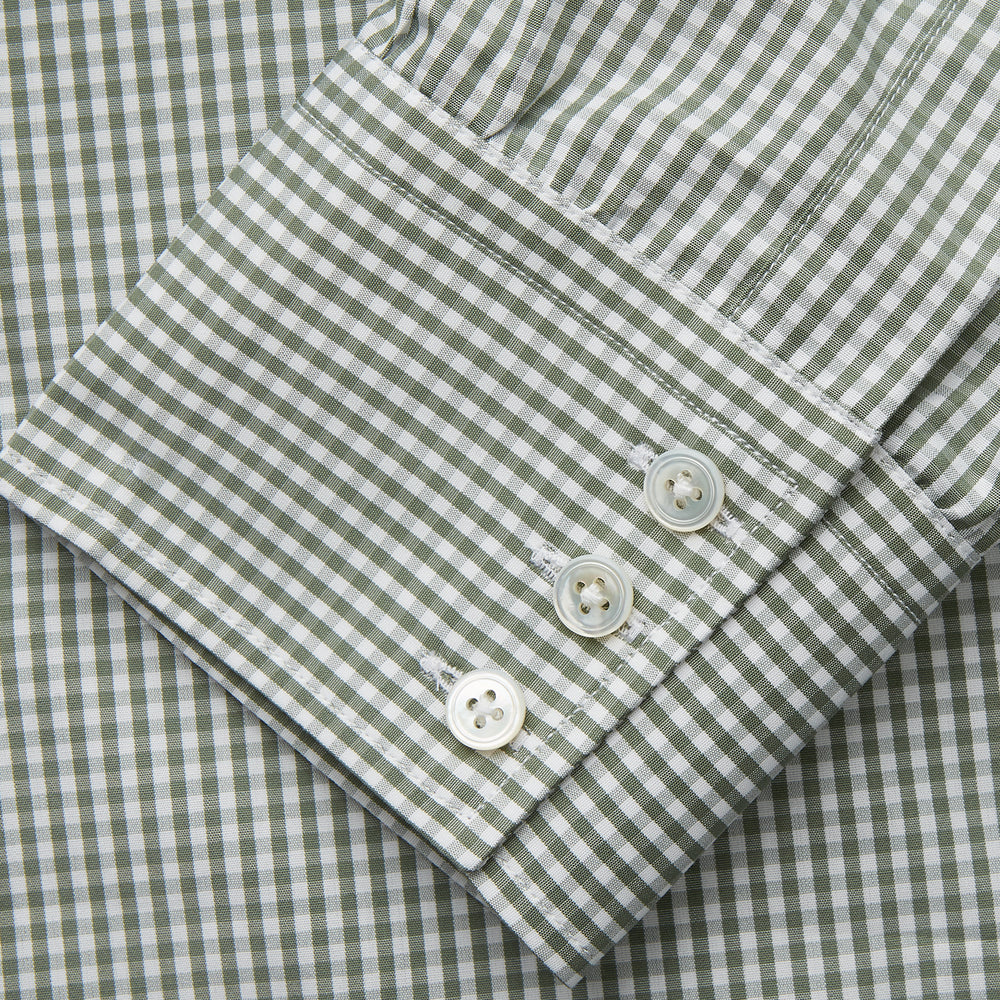 Green Gingham Check Regular Fit Shirt with T&A Collar and 3-Button Cuffs