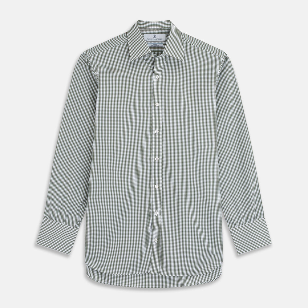 Green Gingham Check Regular Fit Shirt with T&A Collar and 3-Button Cuffs