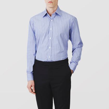 Blue Stripe Regular Fit Shirt With T&A Collar and Square Double Cuffs Image 1