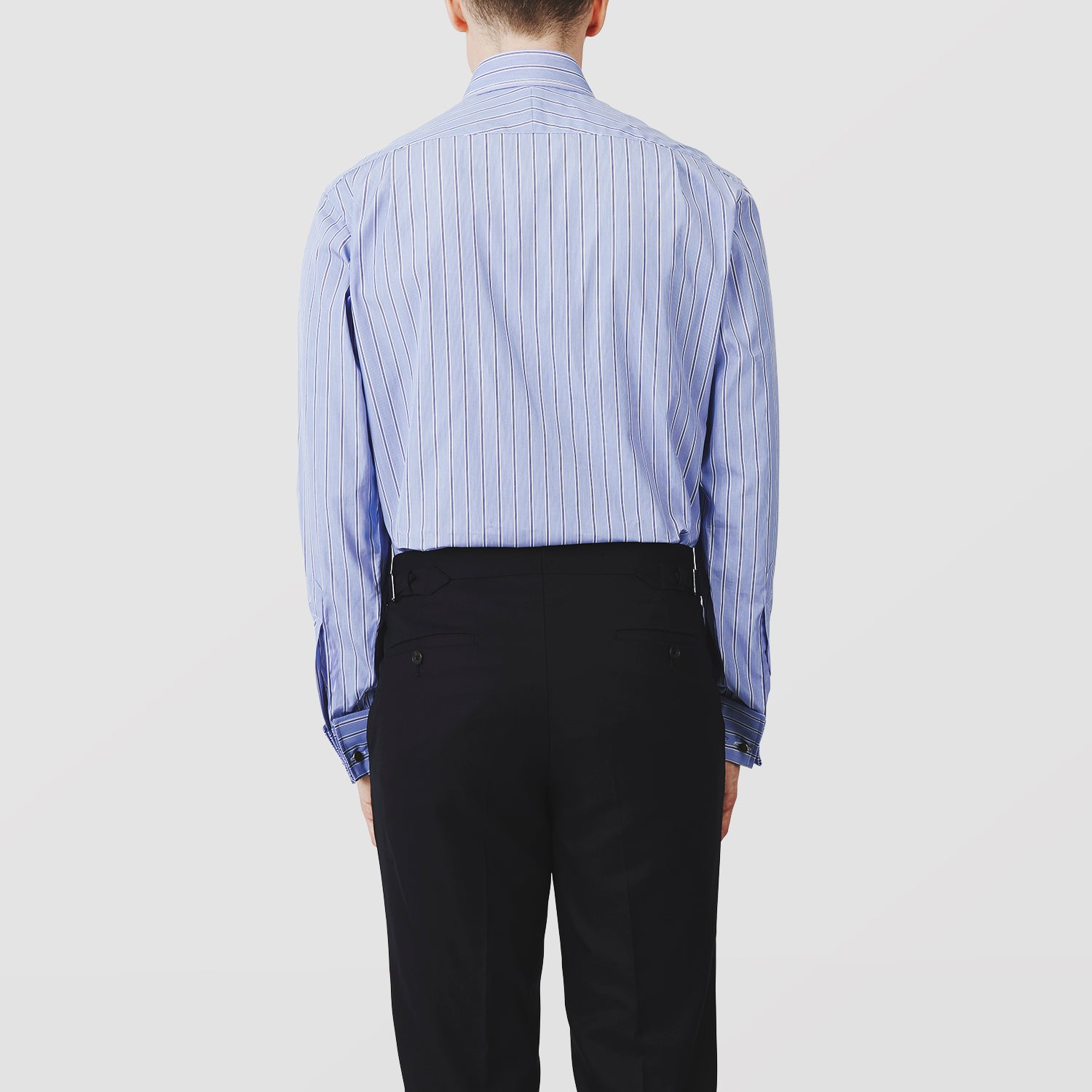 View 3 of product Blue Stripe Regular Fit Shirt With T&A Collar and Square Double Cuffs