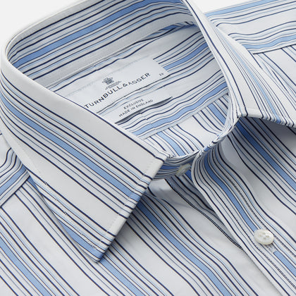 Blue Multi Stripe Regular Fit Shirt with T&A Collar & 3 Button Cuffs Image 1