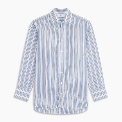 Blue Multi Stripe Regular Fit Shirt with T&A Collar & 3 Button Cuffs Image 5