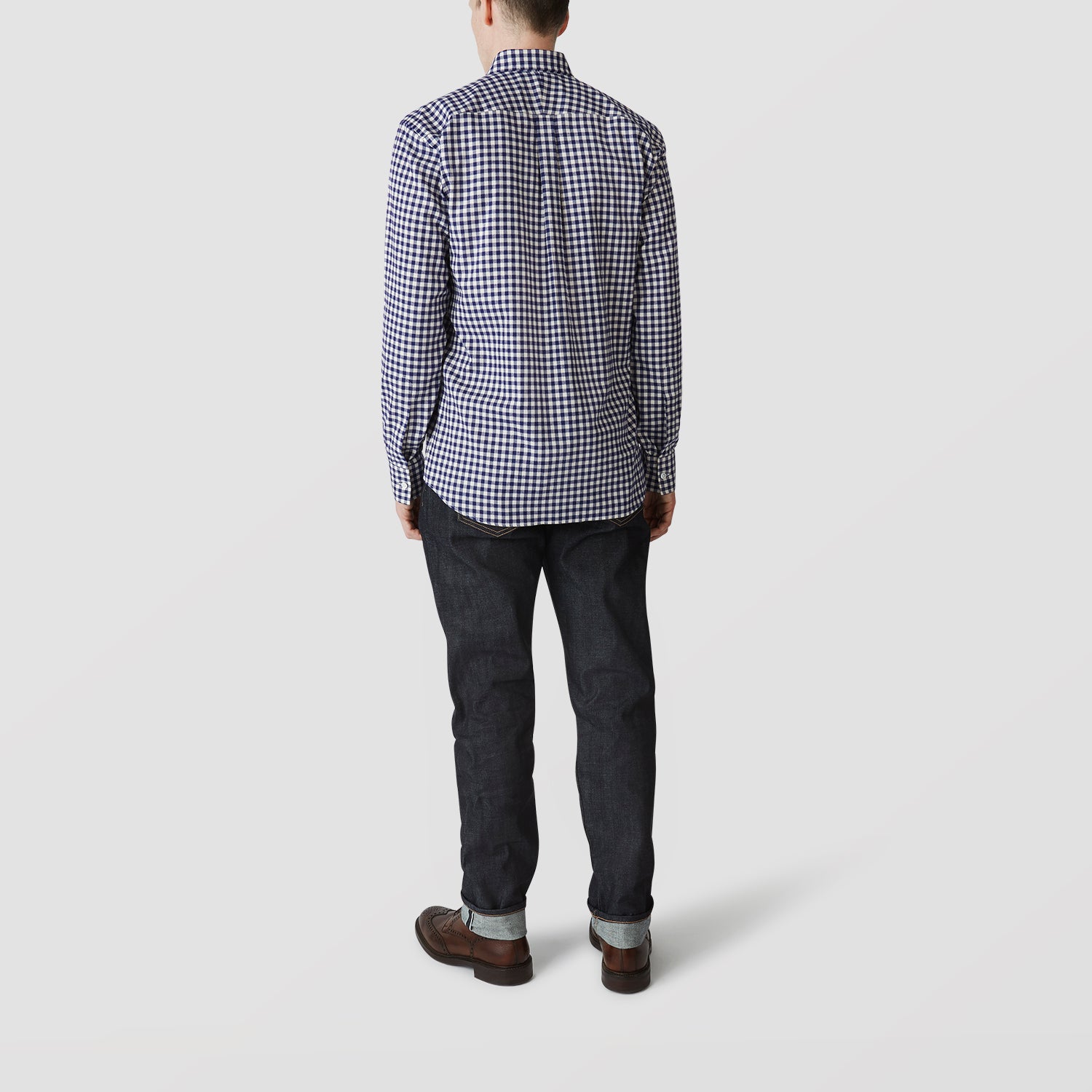 View 3 of product Blue Check Weekend Fit Shirt with Derby Collar and 1-Button Cuffs