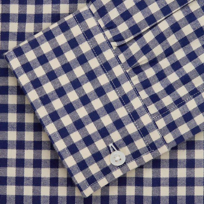 Blue Check Weekend Fit Shirt with Derby Collar and 1-Button Cuffs Image 4