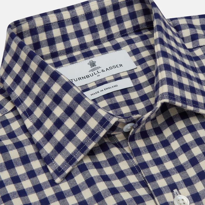 Blue Check Weekend Fit Shirt with Derby Collar and 1-Button Cuffs Image 3