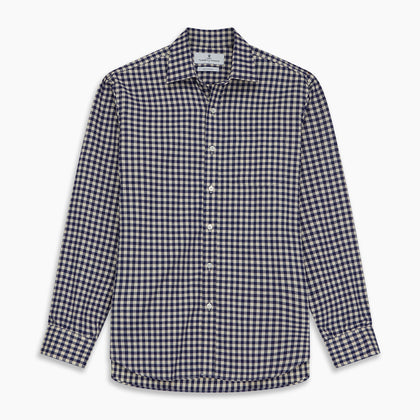 Blue Check Weekend Fit Shirt with Derby Collar and 1-Button Cuffs Image 6