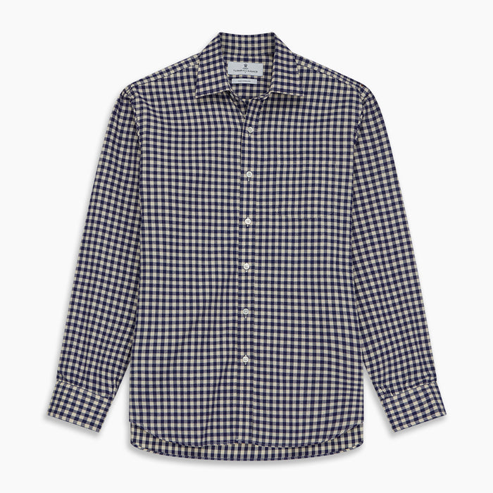 Blue Check Weekend Fit Shirt with Derby Collar and 1-Button Cuffs Image 6