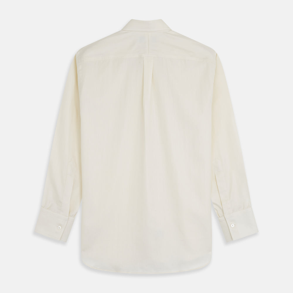 Cream Herringbone Fine Cotton Weekend Officer Fit Shirt with Dorset Collar