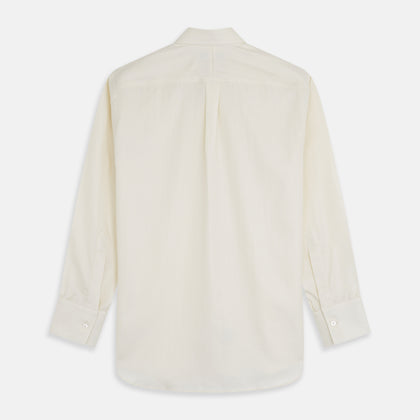 Cream Herringbone Fine Cotton Weekend Officer Fit Shirt with Dorset Collar Image 4
