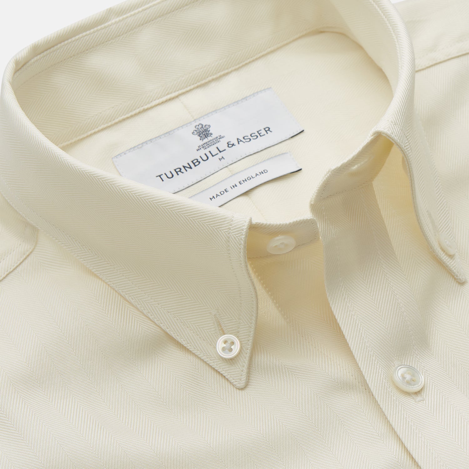 View 2 of product Cream Herringbone Fine Cotton Weekend Officer Fit Shirt with Dorset Collar