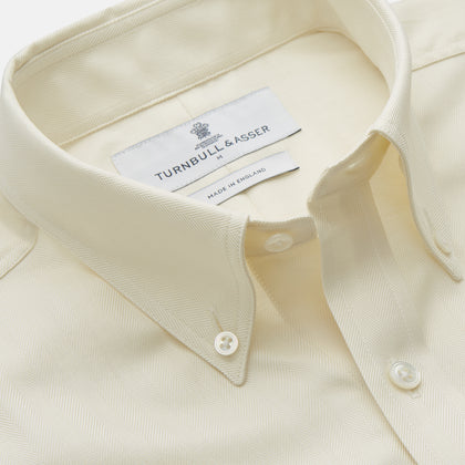 Cream Herringbone Fine Cotton Weekend Officer Fit Shirt with Dorset Collar Image 1