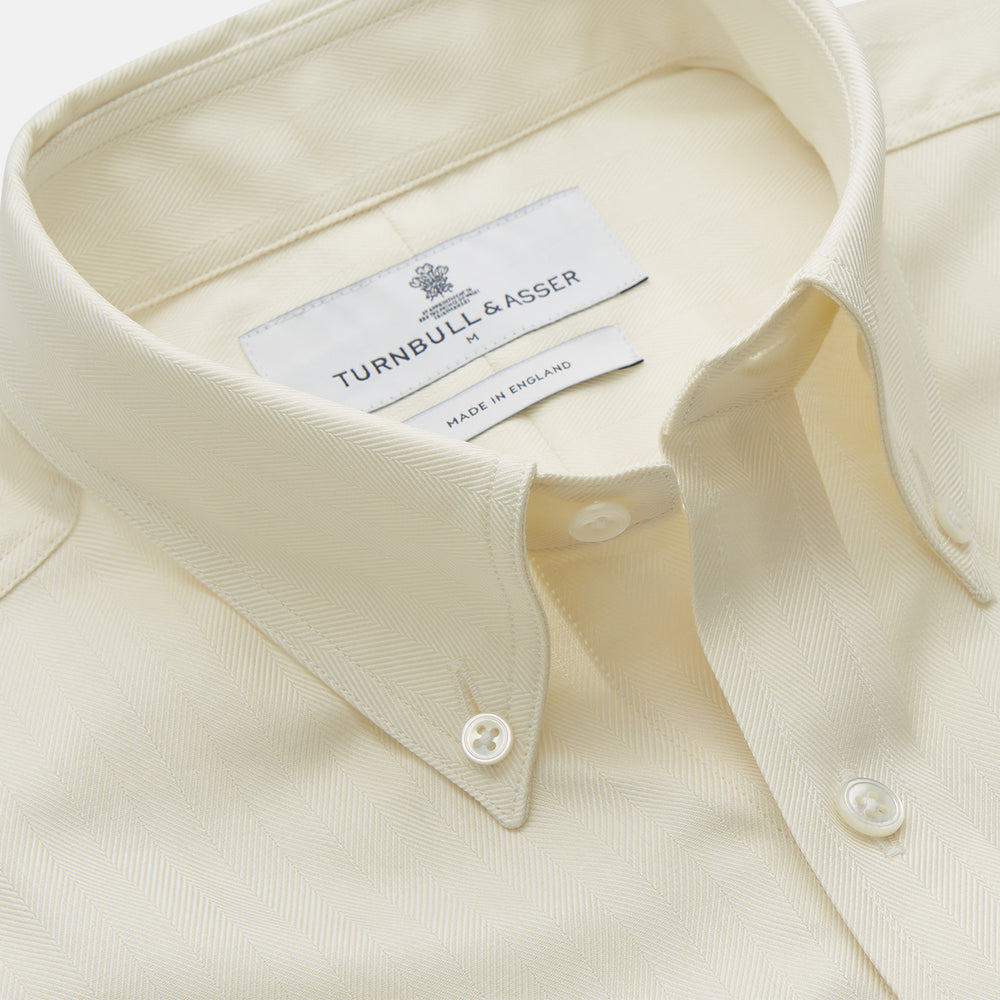 Cream Herringbone Fine Cotton Weekend Officer Fit Shirt with Dorset Collar