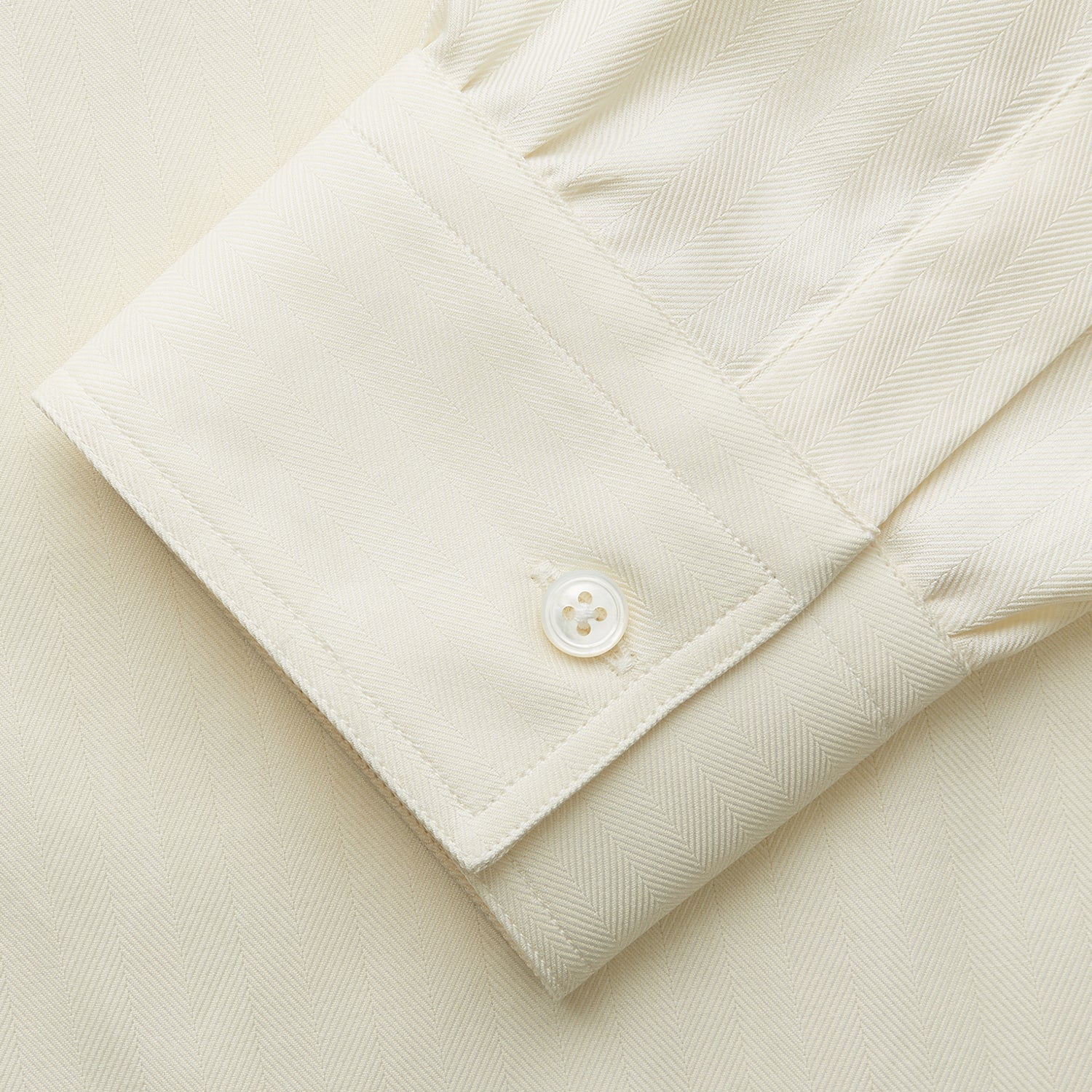 View 3 of product Cream Herringbone Fine Cotton Weekend Officer Fit Shirt with Dorset Collar