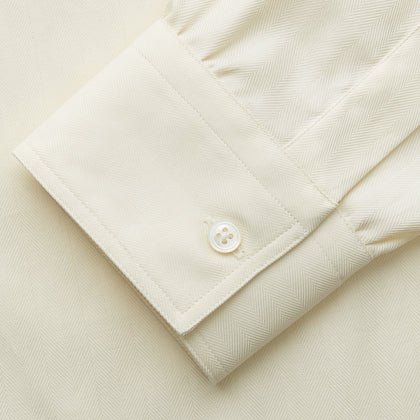Cream Herringbone Fine Cotton Weekend Officer Fit Shirt with Dorset Collar Image 2