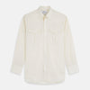 View 1 of product Cream Herringbone Fine Cotton Weekend Officer Fit Shirt with Dorset Collar