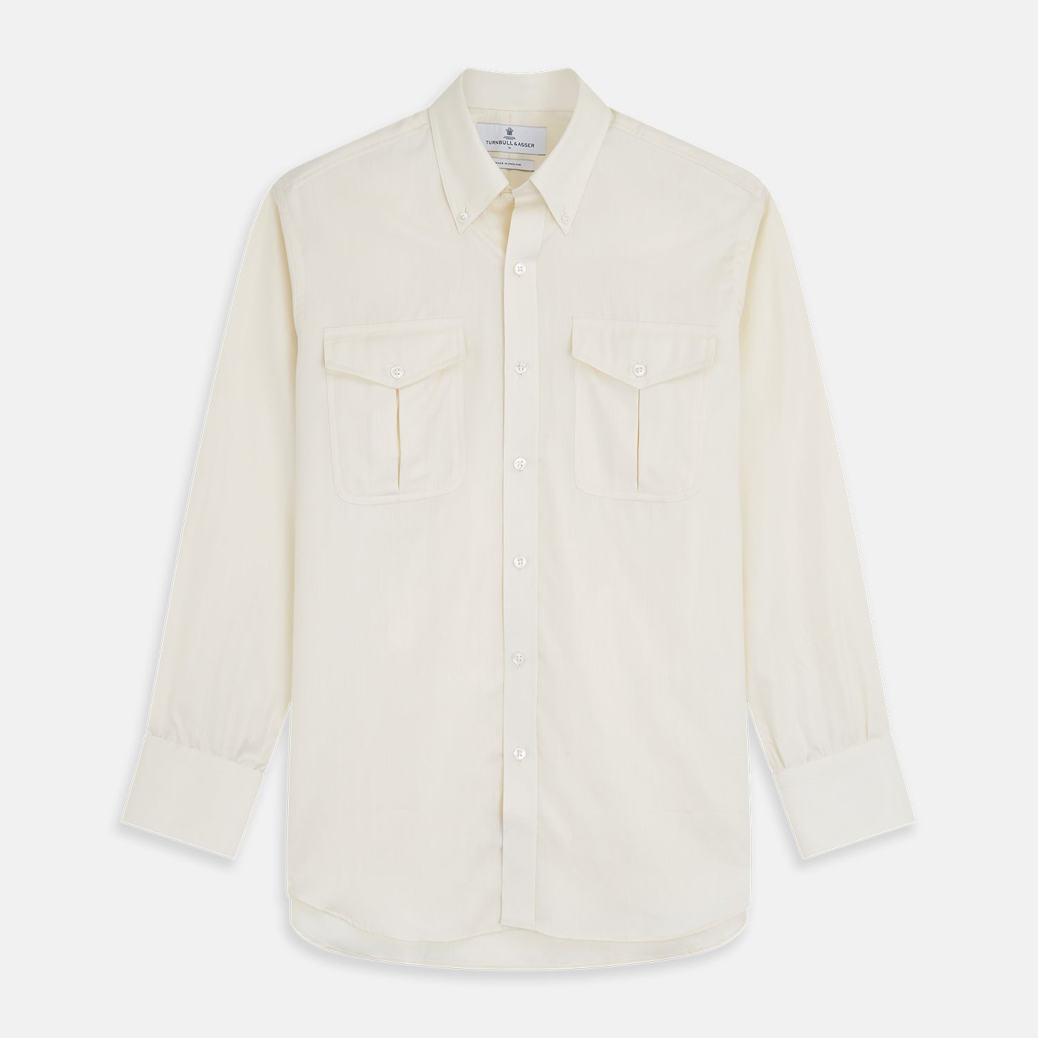 View 1 of product Cream Herringbone Fine Cotton Weekend Officer Fit Shirt with Dorset Collar