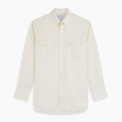 Cream Herringbone Fine Cotton Weekend Officer Fit Shirt with Dorset Collar Image 5