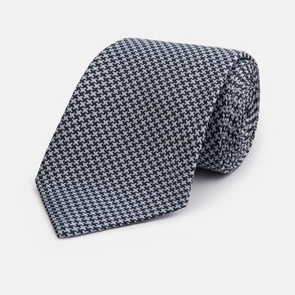 Blue Houndstooth Silk Tie