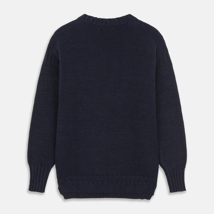 Navy Lewis Guernsey Knitted Jumper Image 5
