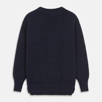Navy Lewis Guernsey Knitted Jumper Image 1