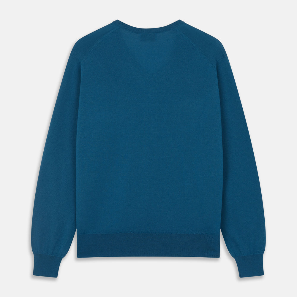 Ocean Blue Merino Kennedy V-Neck Jumper