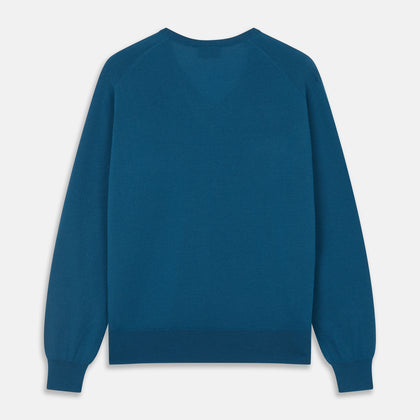 Ocean Blue Merino Kennedy V-Neck Jumper Image 2