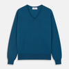 View 1 of product Ocean Blue Merino Kennedy V-Neck Jumper