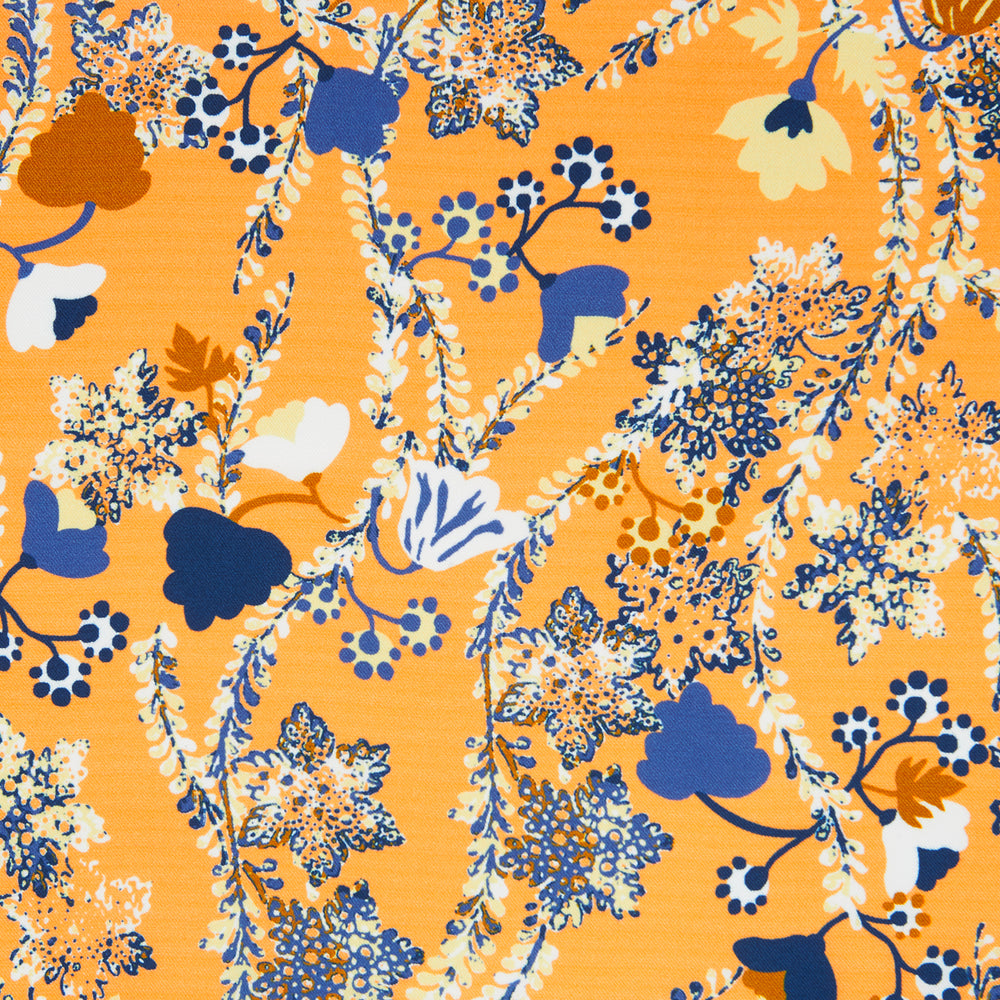 Orange Fine Floral Print Silk Pocket Square