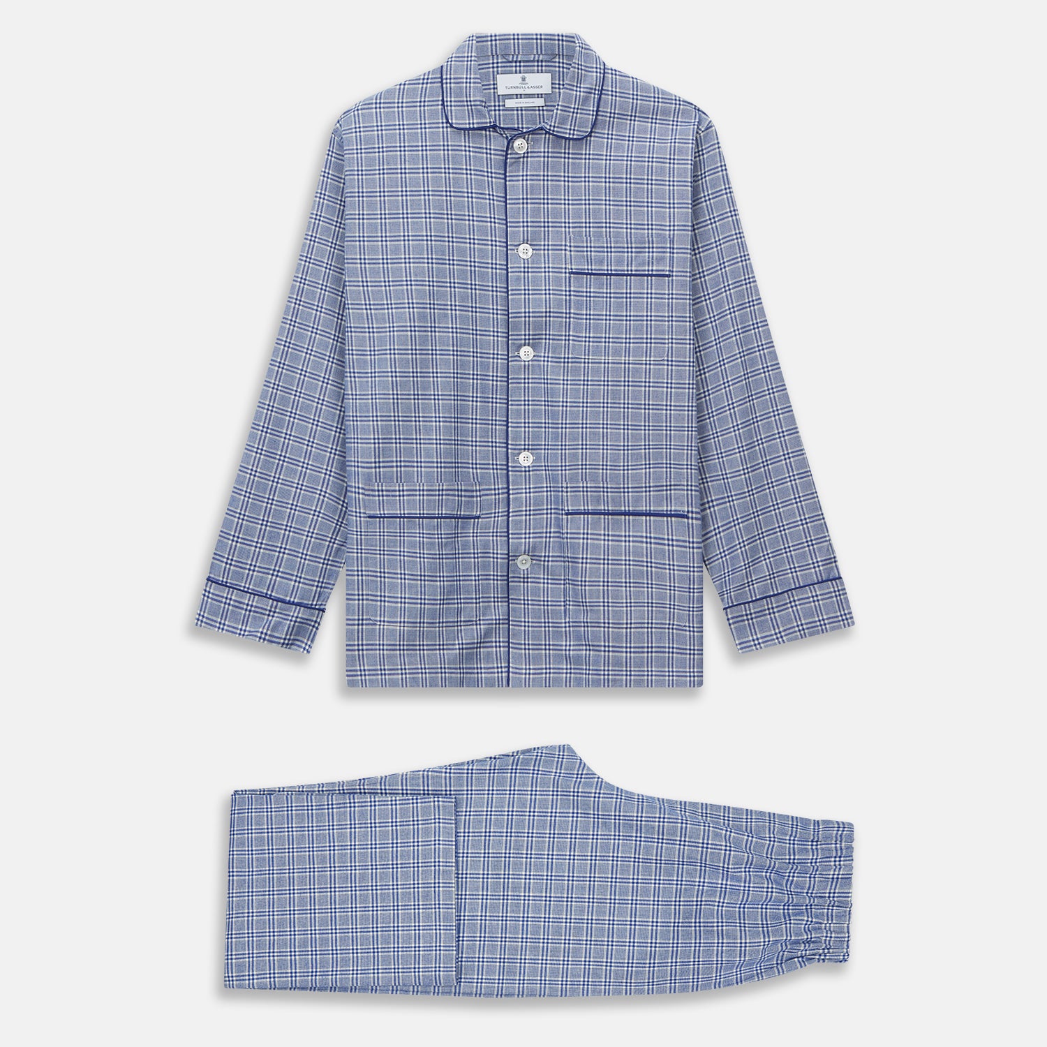View 6 of product Blue Check Modern Cotton Pyjama Set