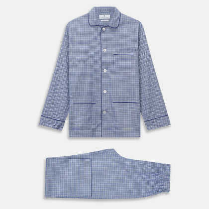 Blue Check Modern Cotton Pyjama Set Image 5