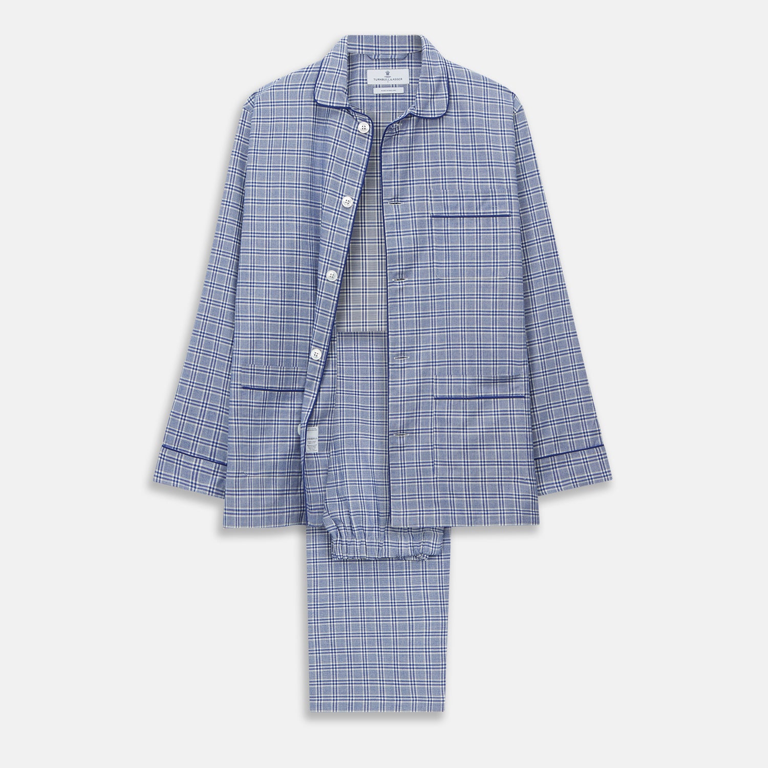 View 1 of product Blue Check Modern Cotton Pyjama Set