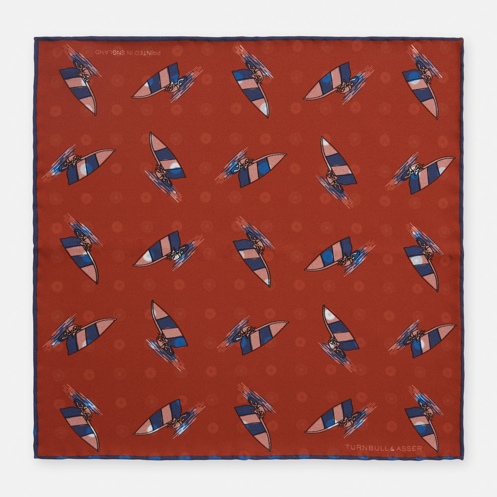 Red Windsurfer Double-Faced Silk Print Pocket Square