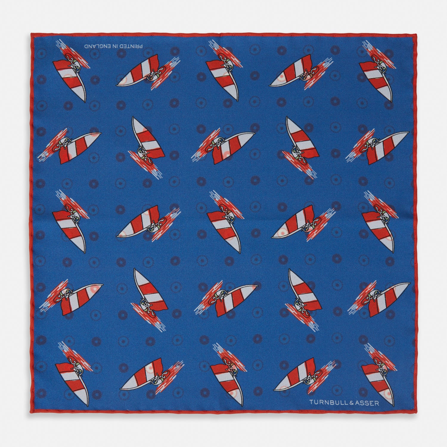 View 1 of product Blue Windsurfer Double-Faced Silk Print Pocket Square