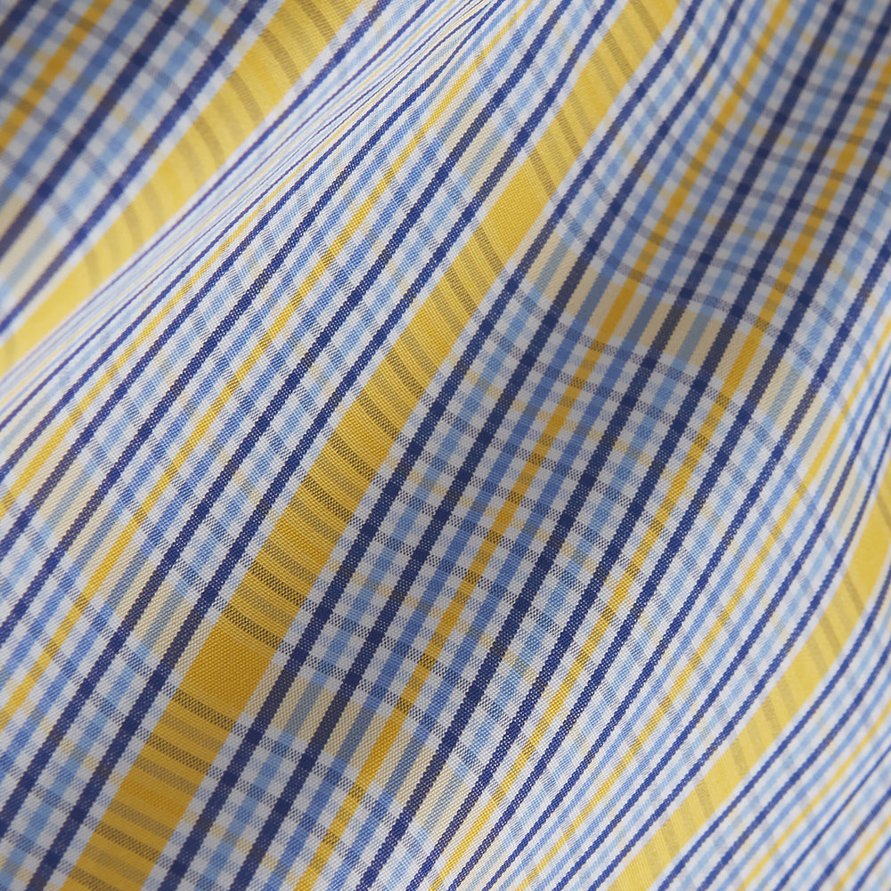 Yellow and Blue Fancy Check Regular Fit Shirt with T&A Collar
