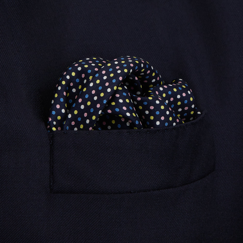 Navy Spotted Silk Pocket Square