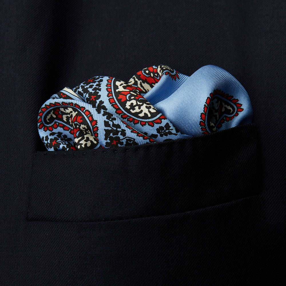 Pale Blue Squiggle Paisley Pocket Square
