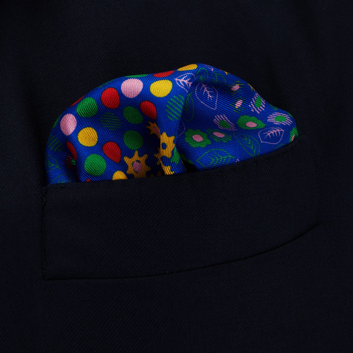 Navy Abstract Floral Silk Pocket Square