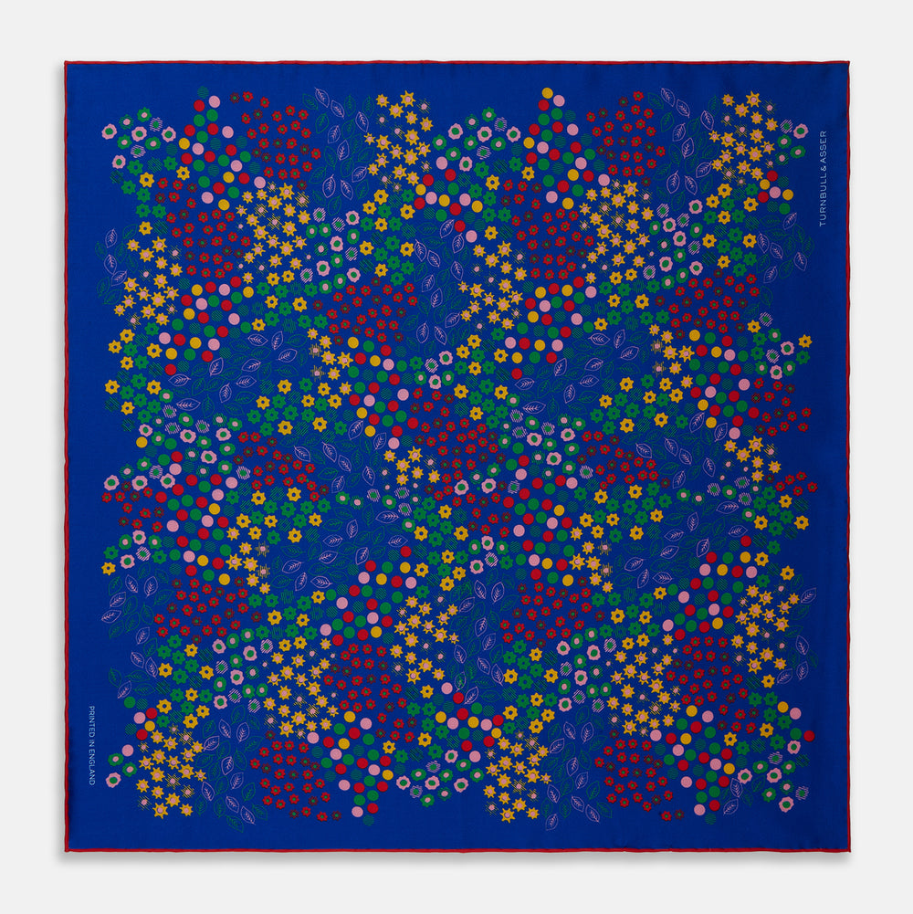 Navy Abstract Floral Silk Pocket Square