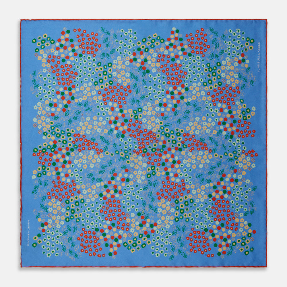 Sky Blue Abstract Floral Silk Pocket Square