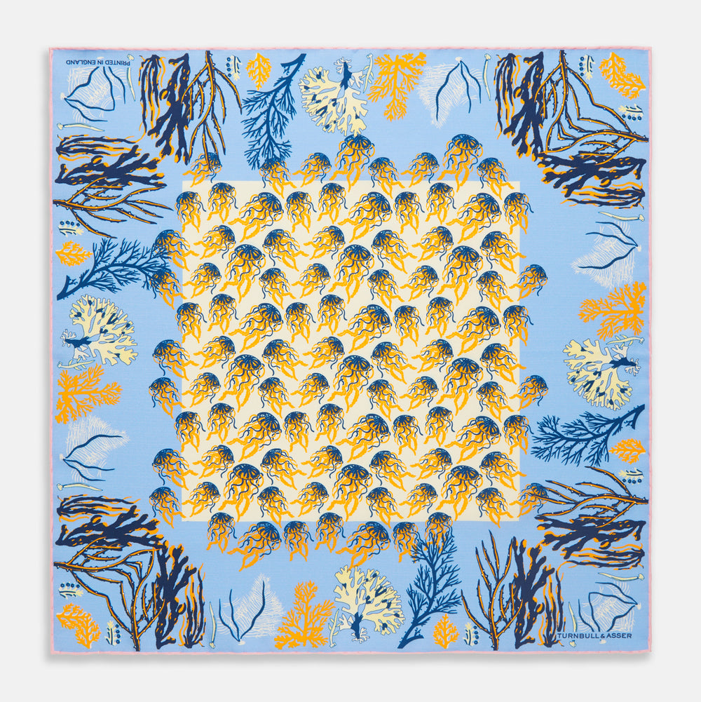 Yellow Jellyfish Silk Print Pocket Square